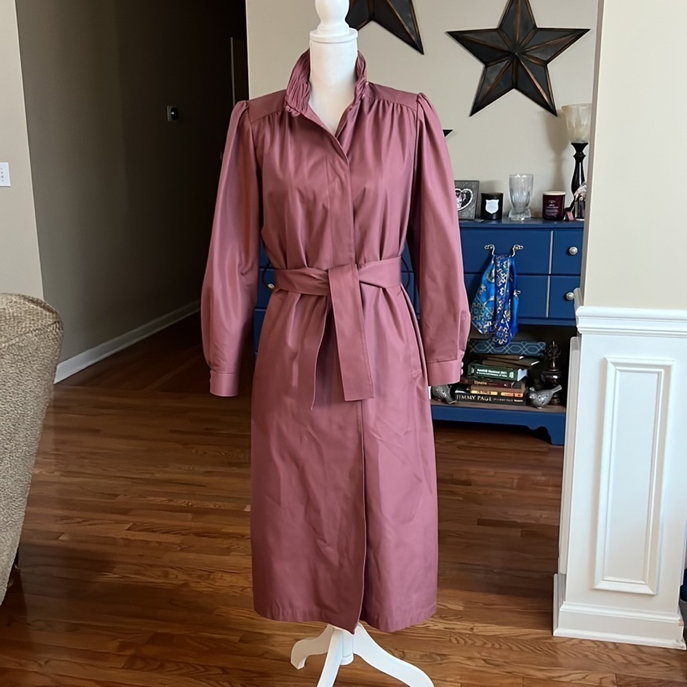London Fog Vintage Mauve Trench Coat Belted Funnel Neck Removable Liner Sz  6 - Picture 2 of 15